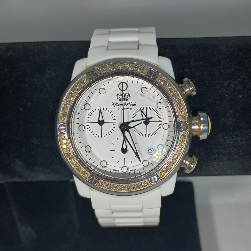 Glam Rock Women's GR50124-DBZ Aqua Rock Chronograph White Ceramic Watch